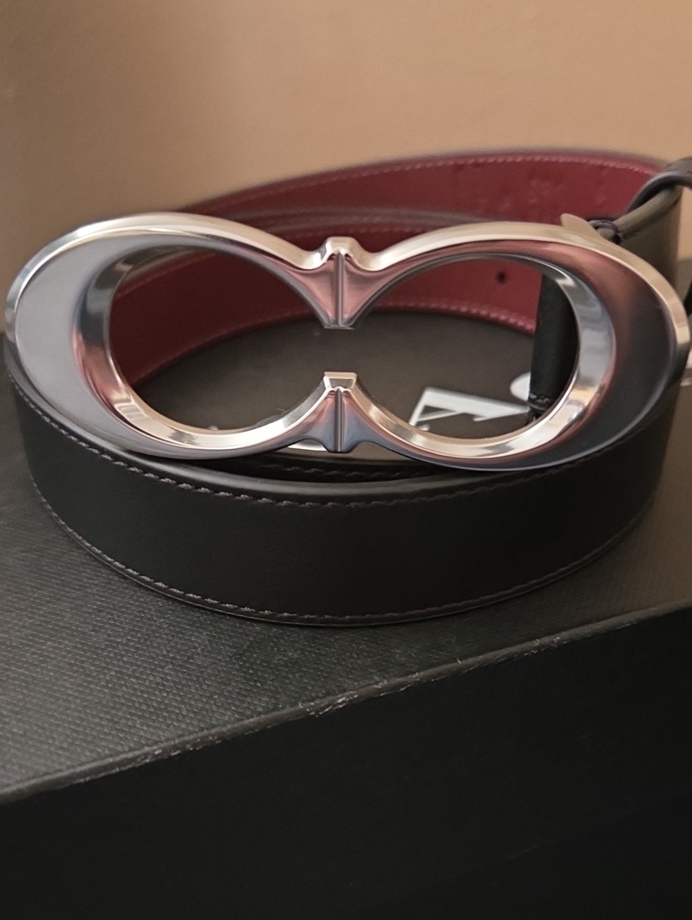 Coach Silver Double-C Buckle Black Leather Belt